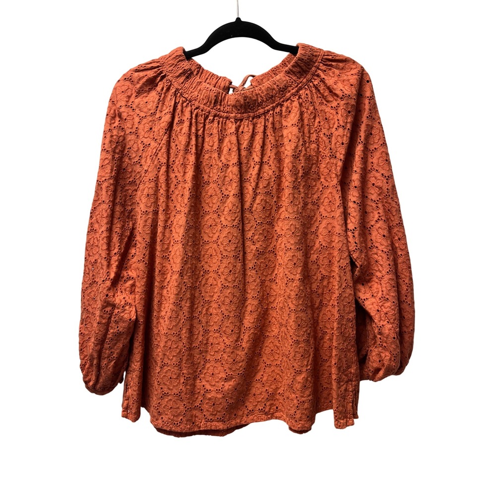 Roller Rabbit Glyn Blouse L Terracotta Eyelet Cotton Earthy Peasant Artisan Chic